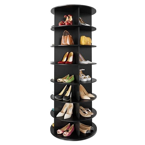 SpaceAid 7 Tier Rotating Shoe Rack Tower, Spinning Shoe Display Lazy Susan, Revolving 360 Shoe Rack Storage Round Carousel, Vertical Handbag Rotate Shoes Closet Organization (7-Tier Black) - Image 1
