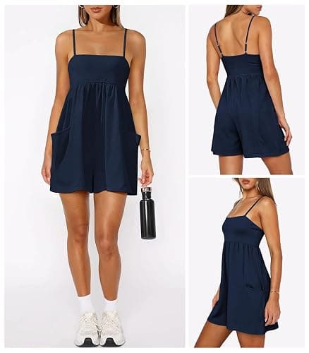 NEJXQ Womens Rompers for Summer Casual Athletic Shorts Women Jumpsuit With Pockets Adjustable Straps Tennis Golf Outfits thumbnail 2