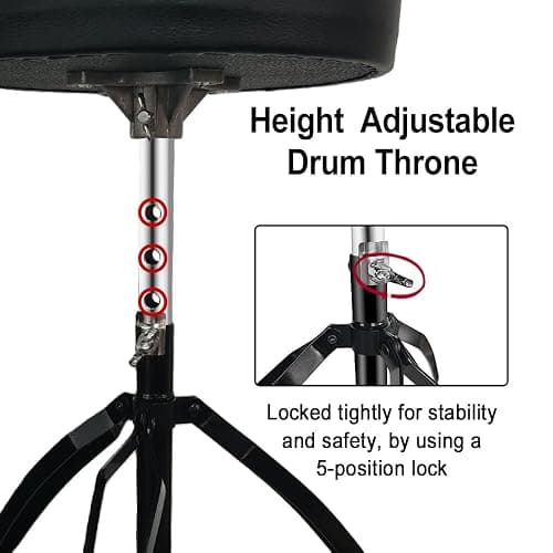 Conboxus Drum Throne Seat Adjustable-Height with Padded Seat Double-Braced Legs Non-Slip Design Drum Stool for Drummers,Comfortable Cushion for Practice&Performance thumbnail 2