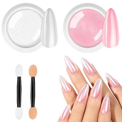 BUTBU Chrome Nail Powder, 2 Farben Pigment Für Nägel, Rosa Weiß chrome nail powder, Neon Glassy Ice Cromepulver Glitzerpuder, Meerjungfrau Pigment Perle Glitter Staub, für-Nail Art Dekoration - Image 1