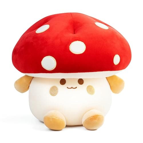 Nuokin Mushroom Plush Toys 12 inch Cute Stuffed Mushroom Pillow Stuffed Toy Birthday Present Home Decor Halloween for Kids (Red) - Image 1