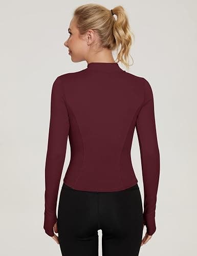 IECCP T-Shirt Damen Gym Top Sport Oberteil Yoga Langarm Crop Sportshirt Leicht Fitness mit Halbem Reißverschluss und Daumenloch thumbnail 2