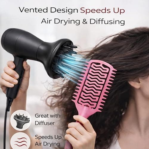 Vented Curl Defining Brush, Detangling & Clump-Forming Styling Brush for Wavy Curly Coily Hair, Wet/Dry, Anti-Frizz, Rounded Tips, Non-Slip Handle (Pink) thumbnail 5