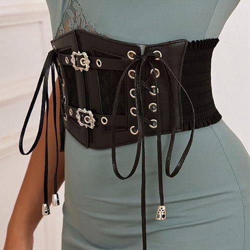 Oyccen Punk Elastic Waist Belt for Women Lace Up Dress Belts Ladies Wide Waistband Corset thumbnail 6