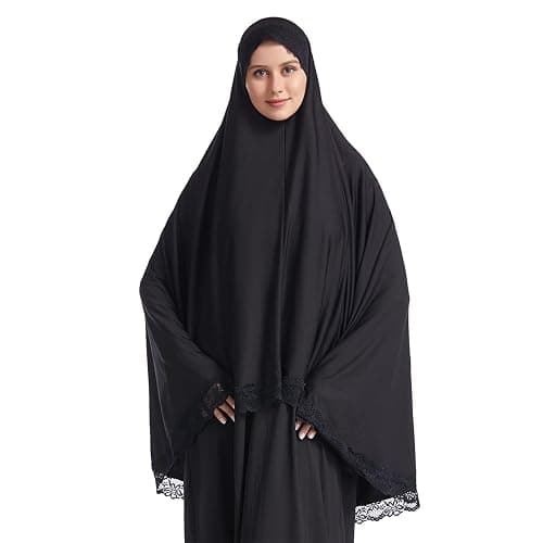 Muslim Women's Instant Big Hijab Jersey Turbans Khimar Abaya Soft Prayer Scarf, 1pc Lace thumbnail 6