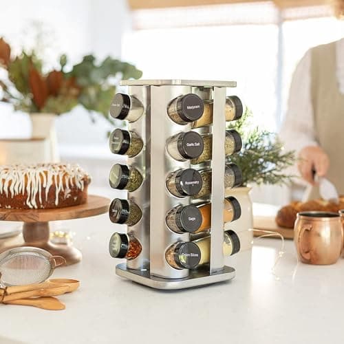 Orii 20 Jar Spice Rack with Spices Included - Revolving Tower Organizer for Kitchen Spices and Seasonings, (Stainless Steel) thumbnail 8
