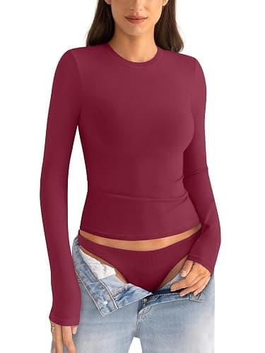 EasyGala Womens Cotton Long Sleeve Shirts Crew Neck Fitted Basic Going Out Outfits Undershirt Spring Fall Clothes 2025 thumbnail 3