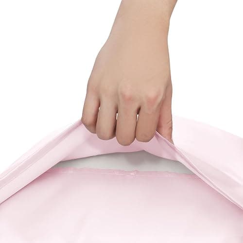 Homiest Ruffled Satin Sheets Full Size 6pc Set - Blush Pink Bed Sheet Set with 15 Inch Deep Pocket Fitted Sheet, 1 Flat Sheet, 2 Ruffled Pillow Shams & 2 Pillowcases, Similar to Silk Sheets thumbnail 8