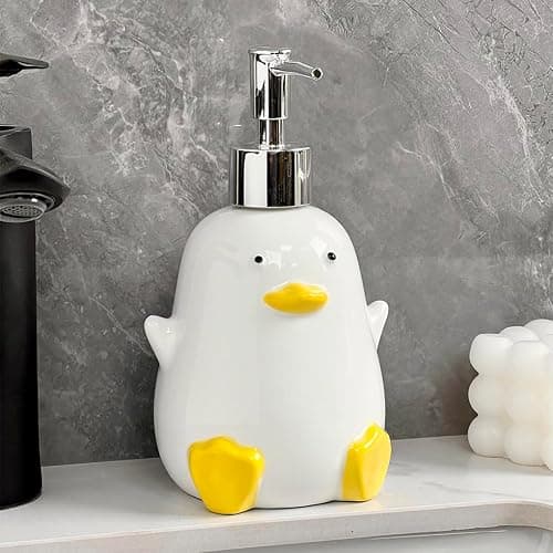 WAIT FLY Cute Duck Ceramic Soap Dispenser with Plasic Pump, Refillable Lotion Soap Bottle, Dish Soap Dispenser, Hand Soap Dispenser thumbnail 4