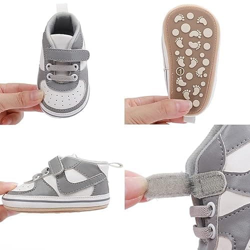 Clowora Unsex Baby Shoes Boys Girls Infant Sneakers Non-Slip Soft Rubber Sole Toddler Crib First Walker Lightweight Shoes - 6-12 Months Infant - A03/Grey thumbnail 2