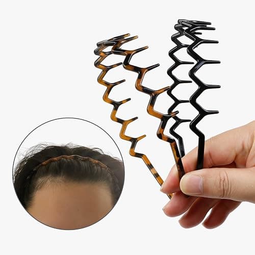 WOVOWOVO Zig Zag Headbands for Women Teen Girls Men, Plastic Hair Bands with Teeth Thin Zigzag Head Bands for Women's Hair, Non Slip Black Comb Hairbands Accessories, 4 Packs thumbnail 6