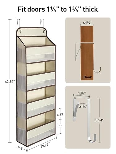 Yecaye Hanging Over the Door Organizer 1 Pack, 35.2lbs Load Toy Stuffed Animal Storage, Swing-proof Bathroom Organizers and Storage for Nursery Newborn Baby Essential Stuff Beige thumbnail 3
