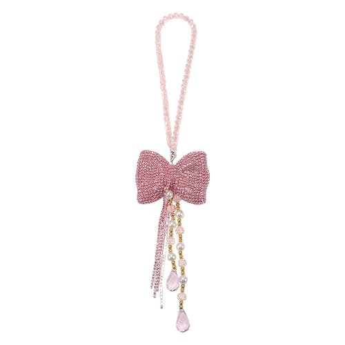 INFINAUTO 1 Pc Rhinestones Diamond Bow Car Rear View Mirror Pendant Accessories Car Hanging Ornament Pink - Image 1