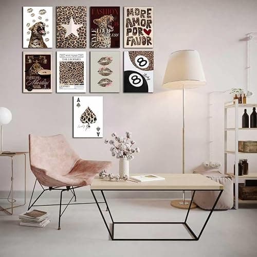 YIDINGX 9pcs Self-Adhesive Trendy Leopard Canvas Wall Art Cheetah Prints Wall Decor Pictures Lucky 8 Ball Posters Preppy Aesthetic Paintings for Girls Bedroom Decorations thumbnail 3
