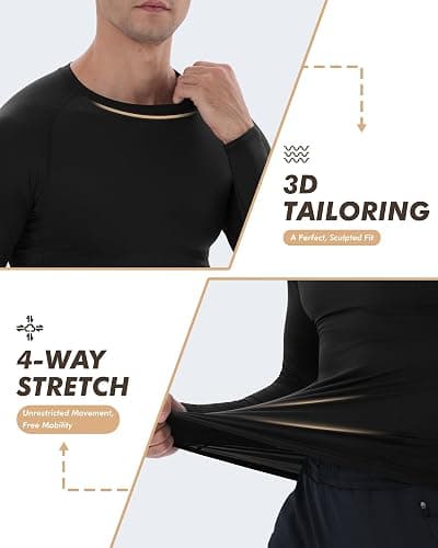 Compression Shirts for Men - Long Sleeve Black Workout Base Layer Athletic Gym Tops Quick Dry Running Undershirts thumbnail 4