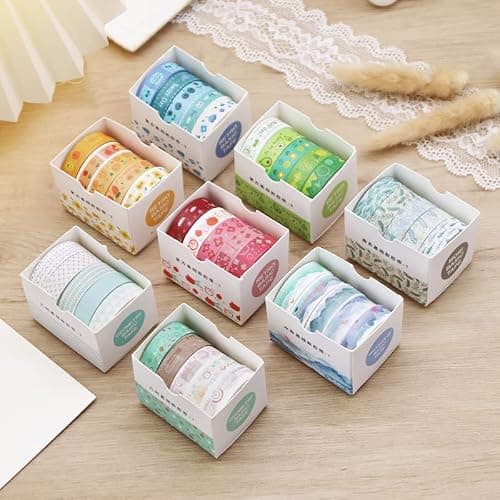 30 Pack Mini Washi Tape Set (10mm×2m) for Scrapbook Supplies with Adjustable 6-Grid Transparent Organizer, Japanese Paper Craft Tape for Journaling, DIY, Gift Wrapping thumbnail 5