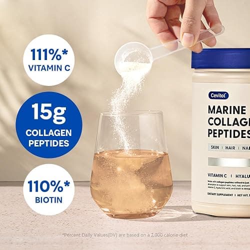 Cevitol Marine Collagen Peptides - Hydrolyzed Ultra-fine Collagen Powder for Women & Men, Hyaluronic Acid, Biotin, Vitamin C, for Skin, Hair, Nails, Joints, Non-GMO, Unflavored, Easily Dissolved, 16oz thumbnail 6