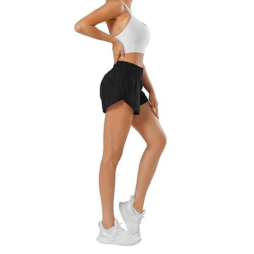 Aurefin Athletic Shorts for Women,Women's Quick Dry Workout Sports Active Running Track Shorts with Elastic and Zip Pockets - Regular Fit - Medium - Black thumbnail 2