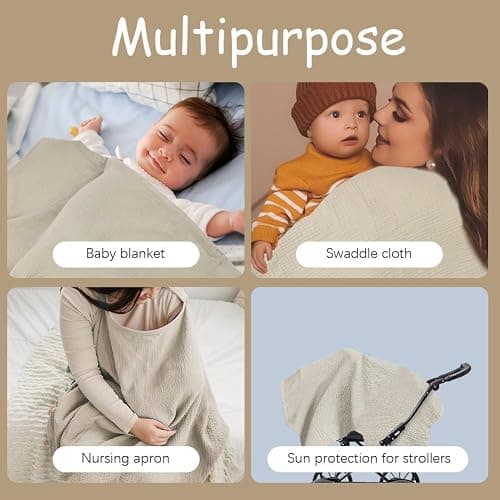 Aolso Breastfeeding Cover Nursing Cover, Muslin Cotton Soft Breathable Nursing Cover, Adjustable Strap Breast Feeding Coverall for Car Seat Blanket and Stroller Coverall (Khaki) thumbnail 4