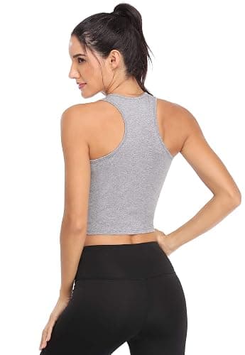 Joviren Cotton Workout Crop Tank Top for Women Racerback Yoga Tank Tops Athletic Sports Shirts Exercise Undershirts 4 Pack thumbnail 3