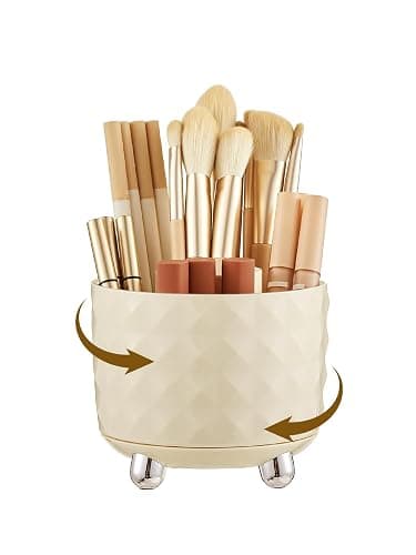 UFORU Makeup Brush Holder with 5 Slots, 360 Rotating Makeup Brush Organizer, Brushes Cup for Cosmetics, Nail Polish, Bathroom Vanity - Image 1