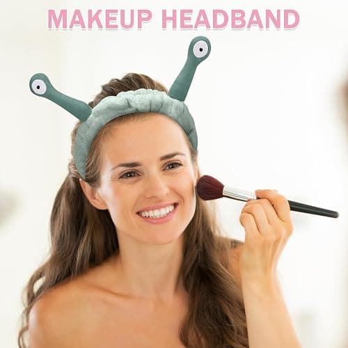 BT-RSTT Face Wash Headband, Spa Hair Bands Makeup Headbands Women Cartoon Cute Coral Fleece Headband Creative Hair Accessories for Washing Face Shower Beauty Skincare (Green Snail) thumbnail 3