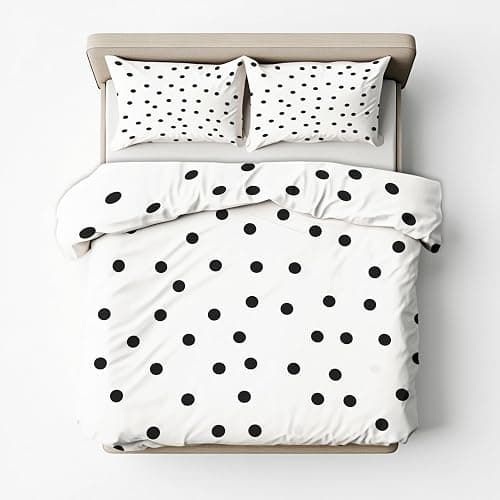 Polka Dot Duvet Cover Queen Size, Modern Black and White Reversible Design Bedding Set 3 Piece, Polka Dot Bedroom Decor & Gift, Soft Microfiber, 2 Pillow Shams, Zipper Ties(BU37) thumbnail 2