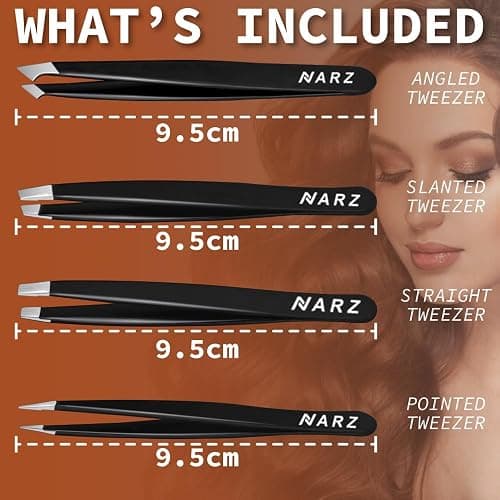 NARZ 4Pcs Professional Tweezer for Facial Hair Women & Men Stainless Steel Precision Tweezers for Ingrown Hair Tweezers for Men & Women (Black Set) thumbnail 3