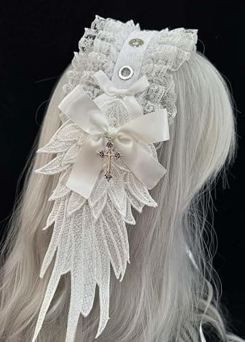 Nite closet Lolita Headband Cross White Bow for Women Wing Hair Accessory Gothic Headpieces (White) thumbnail 7