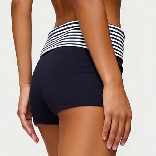 KMBANGI Womens Fold Over Shorts Elastic Waist Y2k Lounge Shorts Foldover Cute Pajama Micro Bottoms Mini Shorts Sleepwear thumbnail 3