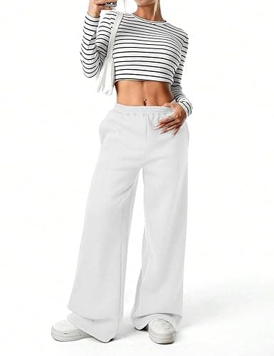 FACDIBY Women's Fleece Wide Leg Sweatpants Winter Warm Thermal Straight Leg Sweat Pants with Pockets thumbnail 6