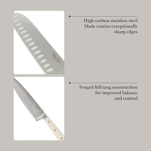 Martha Stewart 16 Piece Lockton High Carbon Stainless Steel Cutlery Kitchen Knife Block Set W/ABS Tripe Riveted Forged Handle Acacia Wood Block - Linen White W/Gold thumbnail 5