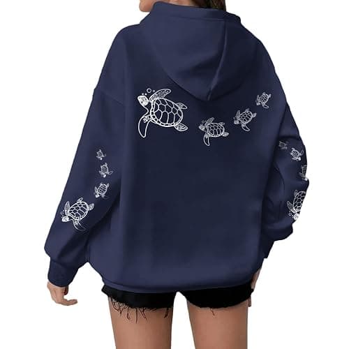 Lubpow Cute Sea Turtle Hoodies for Women Oversized Ocean Hoodie Aesthetic Graphic Sweatshirts Casual Fleece Pullover Tops - Image 1