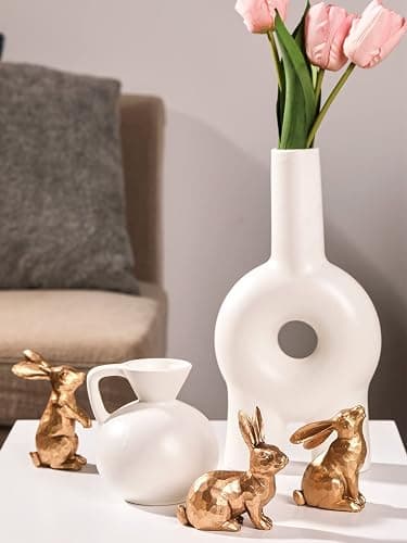 DN DECONATION Golden Polyresin Bunny Decor Rabbit Figurines, Easter Bunny Statue Set of 3 for Spring Tabletop Decor thumbnail 2