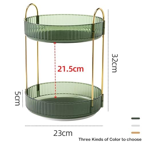 Rotating Makeup Organizer, 2 Tier Large Capacity Perfume Organizer, Cosmetic Organizer for Vanity Bathroom Bedroom, Green thumbnail 2