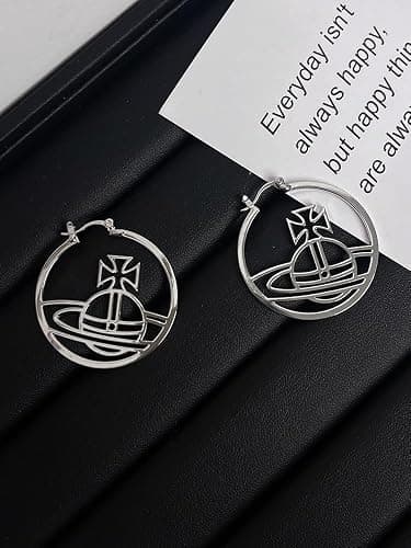Black Hollow Earrings of Saturn for Women Saturn Earrings for Women - Saturn Ear Studs, Punk Style Earrings thumbnail 5