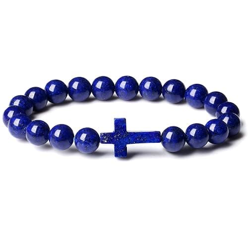 DUQGUHO Cross Bracelet for Women Healing Crystal Bracelet Natural Gemstone Crystal Bracelet Religious Christian Bracelet 8mm Stretch Beaded Bracelet Christian Gifts for Women Men - Image 1