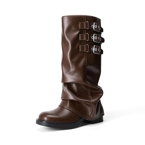DREAM PAIRS Fold-over Knee High Fashion Boots for Women | Adjustable Buckle,Low Chunky Heel,Comfort Slouchy Boots,Festival Party Going Out Looks,Long Tall Fashion Casual Boots - Image 1