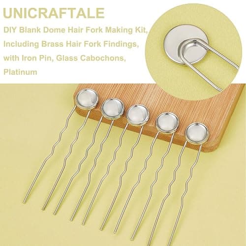 UNICRAFTALE 20 Sets U Shape Hairpins Platinum Round Bezel Tray Blank Hair Pins Brass DIY Cabochon Hair Pins Supplies with Glass Cabochons 12mm Tray Hair Clips 80mm Long Hair Fork for Jewelry Making thumbnail 5