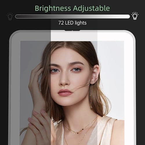 FUNTOUCH Rechargeable Travel Makeup Vanity Mirror with 72 LED Lights, Portable Lighted Beauty Mirror, 3 Lighting Modes, Dimmable Touch Screen, Tabletop Folding Cosmetic Mirror with Storage Bag thumbnail 4