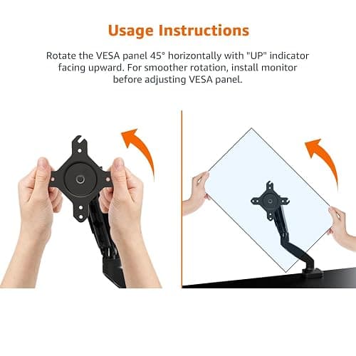 Amazon Basics Gas Spring Single Computer Monitor Arm Mount, Adjustable, Holds up to 27" Monitors, Black thumbnail 2