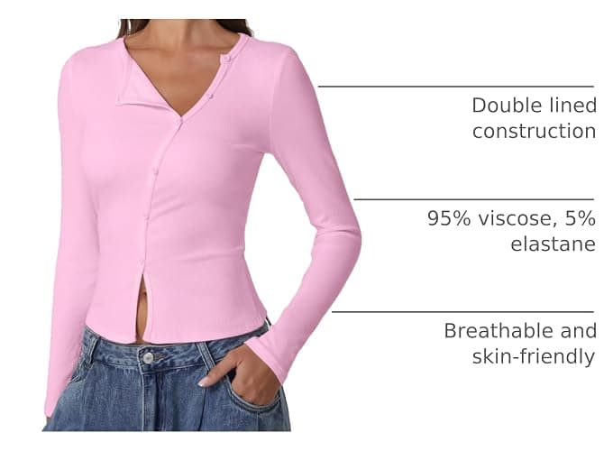 QINSEN Women's Long Sleeve Ribbed Crewneck Shirts Upper Button Fastening Going Out Tops thumbnail 4