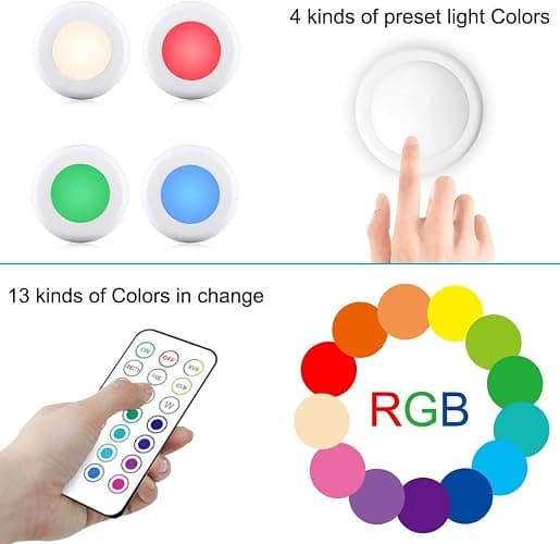 Cadrim Puck Lights, 13 Colors Changeable LED Puck Lightings, Battery Powered Dimmable Under Cabinet Lights, Battery Operated Lights with 1 Remote Controls for Kitchen(3 Pack) thumbnail 5