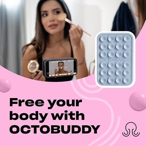 OCTOBUDDY Classic - Silicone Suction Phone Case Adhesive Mount - Hands-Free, Strong Grip Holder for Selfies & Videos - iPhone & Android Compatible - 2.25″ x 3.25″, Baby Blue thumbnail 3