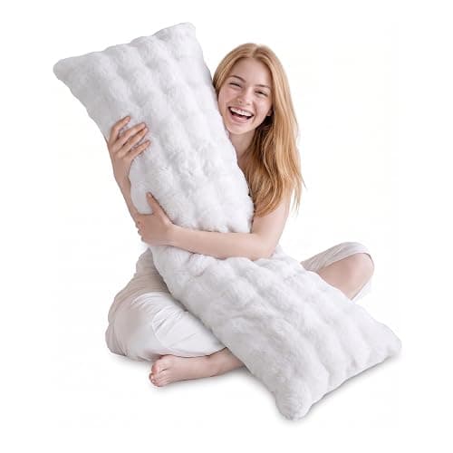 DOWNCOOL Premium Large Body Pillow Insert with Faux Rabbit Fur Cover - Large Full Body Pillows for Adults - Soft Long Bed Pillows for Side Sleepers - 20x54 inch (White, with Cover) - Image 1