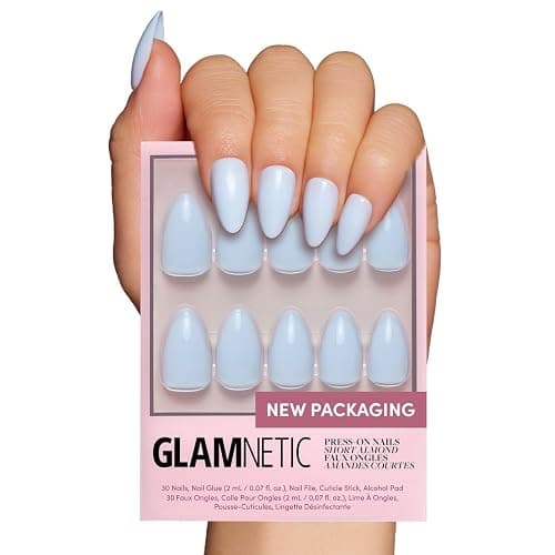 Glamnetic Press On Nails - Blueberry Milk | Solid Opaque Light Blue Short Almond Nails, Salon Quality | 15 Sizes - 30 Nail Kit - Image 1