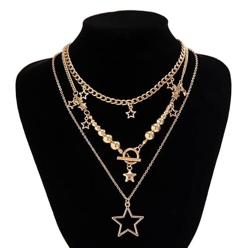 3Pcs Y2k Layered Star Pearl Necklace Sets for Women Teen Girls,14K Gold Link Chains Beaded Aesthetic Choker Necklace Party Prom Trendy Adjustable Jewelry thumbnail 4