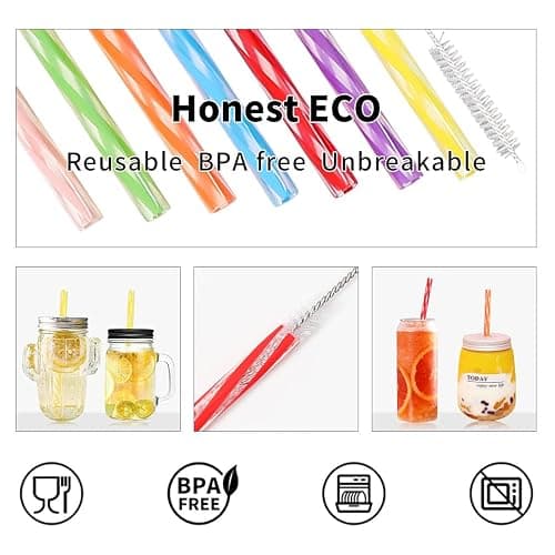 Honest ECO Reusable Stirrer Straws with Cleaner Brush Short Assorted color Plastic Pipes fit for Milk & Juice & Coffee & Smoothies & Cocktail & Kids Straws Kit (24Count-7.5in) thumbnail 5