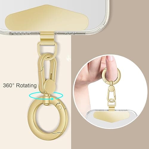 TENOC Metal Phone Tether with Spring Ring, Gold | 360 Rotation, Universal Cellphone Lanyard Pad thumbnail 3