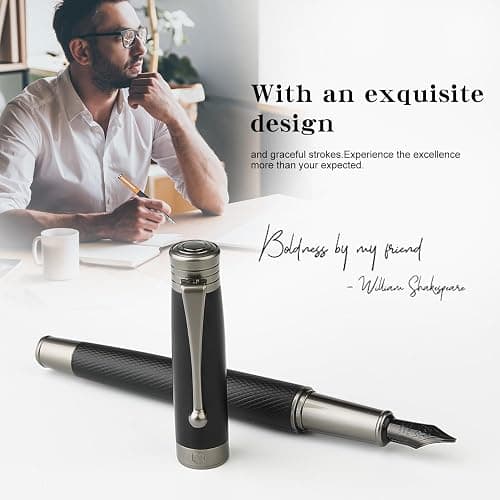 GC QUILL Fountain Pen Set - Fine & Medium Nibs, Includes 18 Ink Cartridges, Ink Refill Converter & Syringe Filler, Gift for Writing, Journaling & Calligraphy MU-13 thumbnail 4